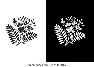 Flat vector Acacia flower icon illustration. Tree branch collection, floral isolated