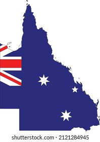 Flat vector administrative flag map of the Australian state of QUEENSLAND combined with official flag of AUSTRALIA