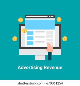Flat vector of Advertising revenue, Pay per click, Making money online.