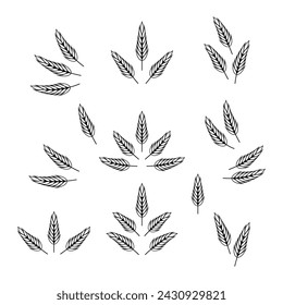 Flacher Vektor Landwirtschaft Weizen, Getreideohr Icon Set isoliert. Bio-Weizen, Reisohren. Design-Vorlage für Brot, Bier-Logo, Verpackung, Etiketten für die Landwirtschaft, Bio-Lebensmittelkonzept