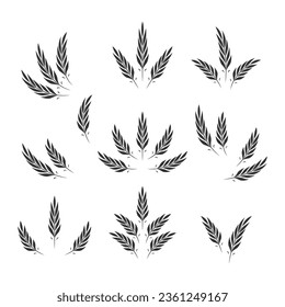 Flat Vector Agriculture Wheat Icon Set Isolated, Organic Wheat, Rice Ears. Design Template for Bread, Beer Logo, Packaging, Labels