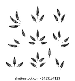 Flat Vector Agriculture Wheat Icon Set Isolated, Organic Wheat, Rice Ears. Design Template for Bread, Beer Logo, Packaging, Labels