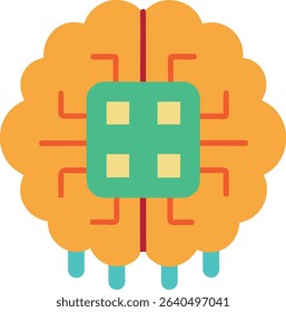 Flat Vector AI Brain Chip Icon Minimal Color Design for Technology Concepts