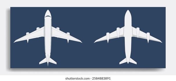 Flat vector airplane illustration, top view and bottom view. Ideal for design, infographics, and presentations. Clean, minimalist, and easy to customize.