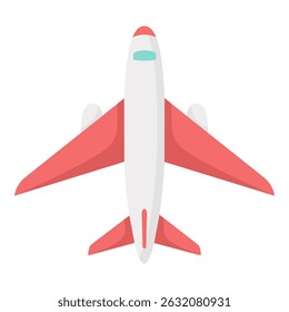 Flat vector airplane top view isolated on white background. Minimal modern airplane illustration for travel, transport and aviation projects.