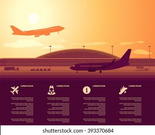 Flat Vector Airport Main Terminal With Infographic Elements Templates