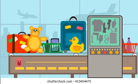 Flat vector airport security checkpoint