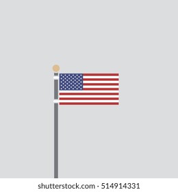 A Flat Vector American Flag And Flag Pole 