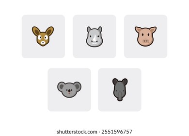 Flat Vetor Animal Head Icon Pack - Veado, Rinoceronte, Porco, Coala, Tapir