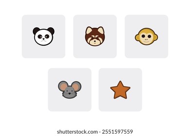 Flat Vector Animal Head Icon Pack - Panda, Red Panda, Monkey, Rat, Starfish