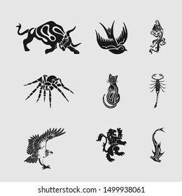 Flat vector animal icon. Tribal animals tattoo designs