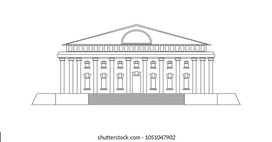 Flat vector antient style linear building of the Stock Exchange in Saint Petersburg, Russia. Situated on the Split of Vasilievsky island.