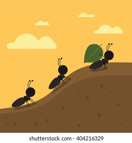 Flat Vector Ants Carry Leaf