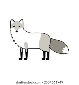 Flat Vector Arctic Fox Illustration, Cartoon Design with White Body and Bushy Tail, Clean Minimalist Style