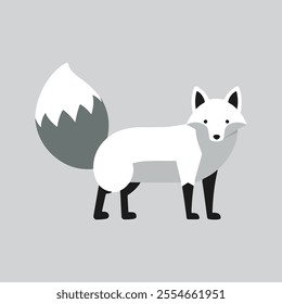 Flat Vector Arctic Fox Illustration, Cartoon Design with White Body and Bushy Tail, Clean Minimalist Style