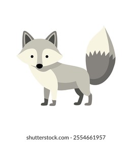 Flat Vector Arctic Fox Illustration, Cartoon Design with White Body and Bushy Tail, Clean Minimalist Style