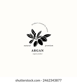 Flat vector argan nut with leaves logo