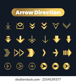 Flat Vector arrow golden icons collection