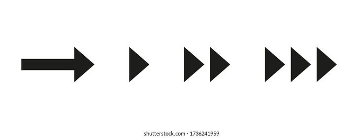 Flat vector arrow icon set for right, left, down and up direction pointer. Black arrow sign for web cursor or button design. Navigation shape digital graphic collection. SET3