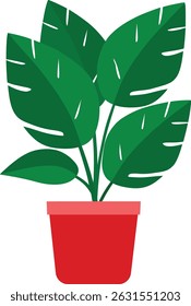 Flat vector art of a green indoor plant in a red pot - isolated indoor plant
