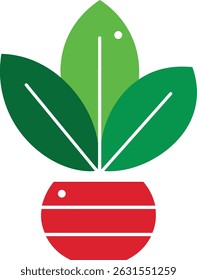 Flat vector art of a green indoor plant in a red pot - isolated indoor plant