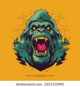 The flat vector art of the majestic King Kong embodies power and awe, making it an ideal design for prints or t-shirts that seek to showcase a captivating and iconic symbol of strength and dominance