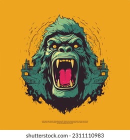 The flat vector art of the majestic King Kong embodies power and awe, making it an ideal design for prints or t-shirts that seek to showcase a captivating and iconic symbol of strength and dominance