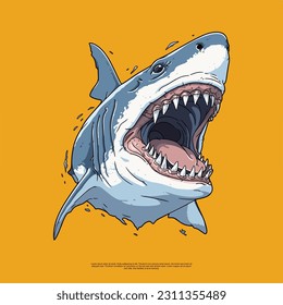 The flat vector art of the majestic white shark captures its grace and power, making it a compelling design for prints or merchandise. This iconic symbol represents strength and awe-inspiring beauty, 