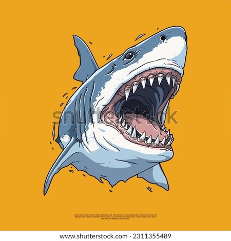 The flat vector art of the majestic white shark captures its grace and power, making it a compelling design for prints or merchandise. This iconic symbol represents strength and awe-inspiring beauty, 