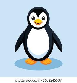 A Flat Vector art of penguin illustration with Sky Blue background.