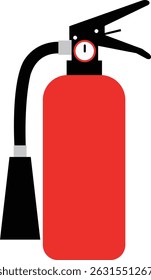 vetor de arte plana de um extintor de incêndio vermelho com bocal preto e mangueira