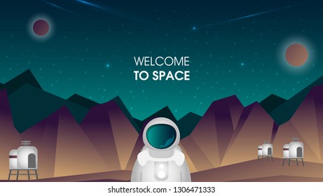 Flat vector astronaut standing on Mars