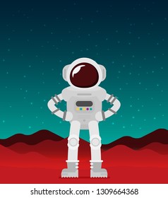 Flat vector astronaut standing on Mars