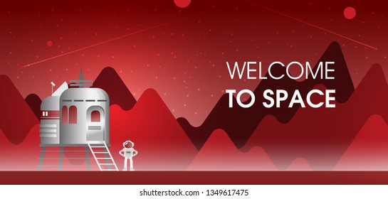 Flat vector astronaut standing on Mars
