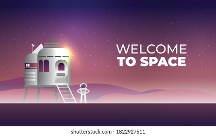 Flat vector astronaut standing on Mars