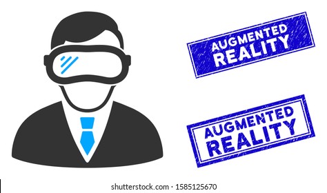 Flat vector augmented reality pictogram and rectangular Augmented Reality seal stamps. A simple illustration iconic design of Augmented Reality on a white background.