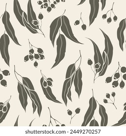 Flat vector Australian eucalyptus seamless pattern