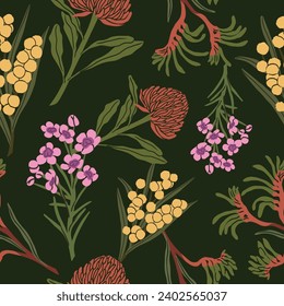 Flat vector Australian plants seamless pattern