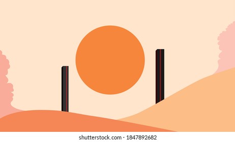 Flat vector, autumn sun, flat colorful illustration