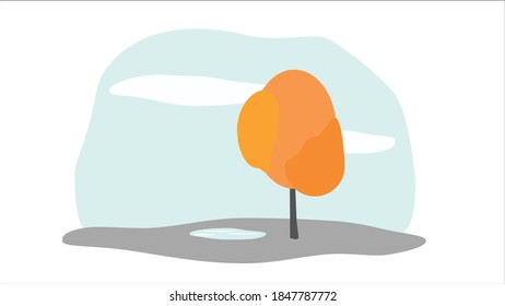 Vector plano, árbol de otoño, ilustración de color plano