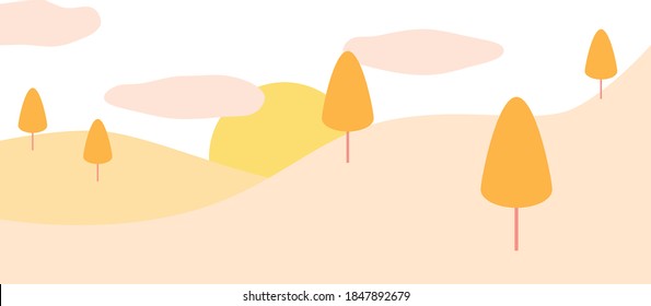 Flat vector, autumn tree, flat colorful illustration