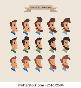 Flat vector avatars: cartoon hipsters