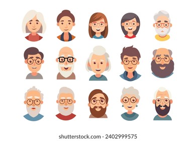 flat vector avatars of old people and young people