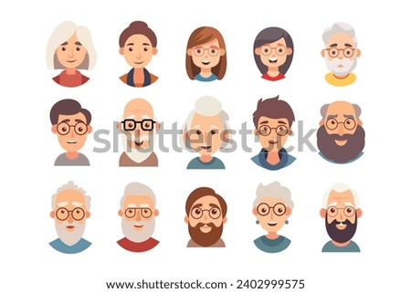 flat vector avatars of old people and young people