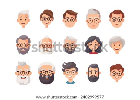 flat vector avatars of old people and young people
