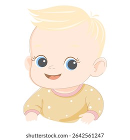 Retrato de bebê vetor plano isolado, rosto sorridente, ilustração de emoção de filho, criança, crianças