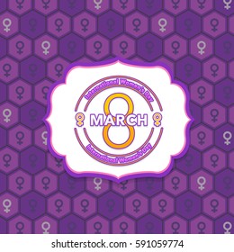 Flat Vector Background, 8 March Happy Women's Day Greeting Card, Announcement, Celebration Template