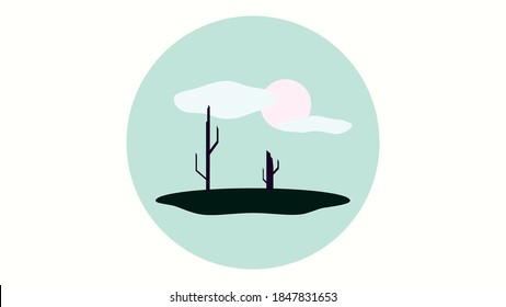 Flat vector, background with fantasy trees