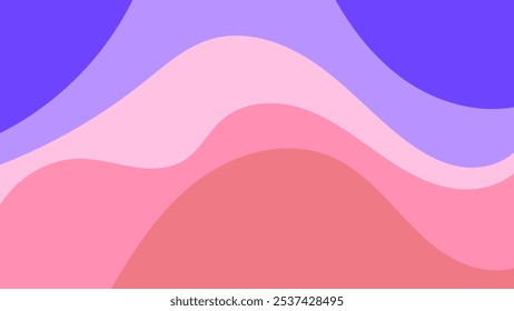 Flat vector background featuring wavy, flowing shapes in shades of pink and purple