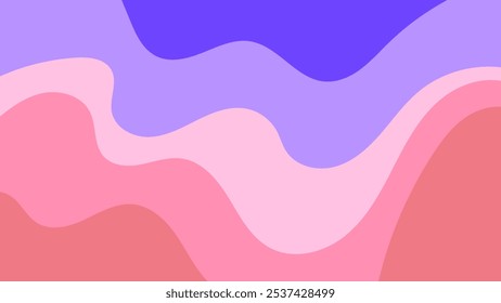Flat vector background featuring wavy, flowing shapes in shades of pink and purple